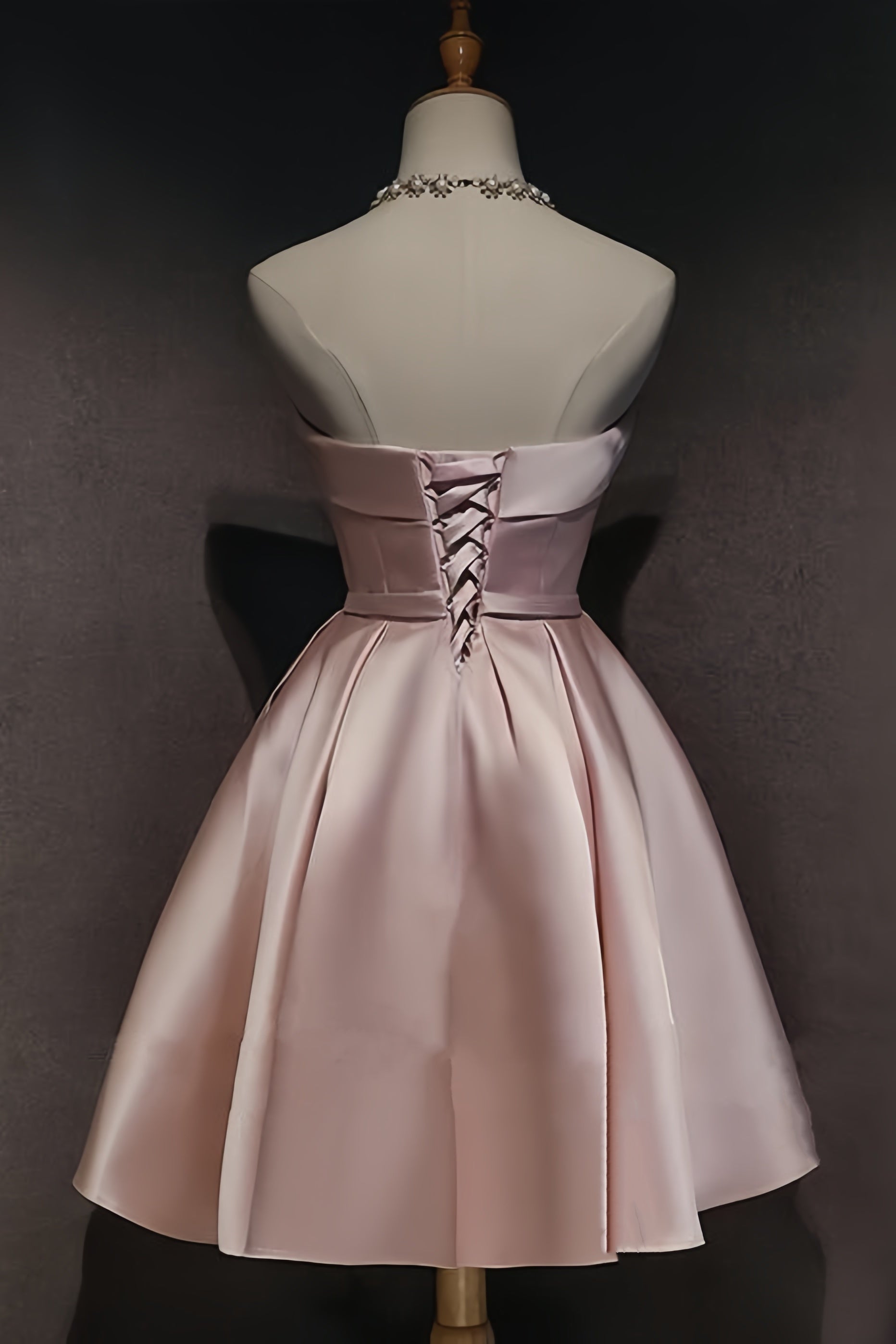 Pink Off The Shoulder Satin Homecoming Dresses Secondary image