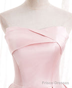 Pink Satin Long Party Dress with Pearls, Floor Length Party Dres Wedding Party Dress