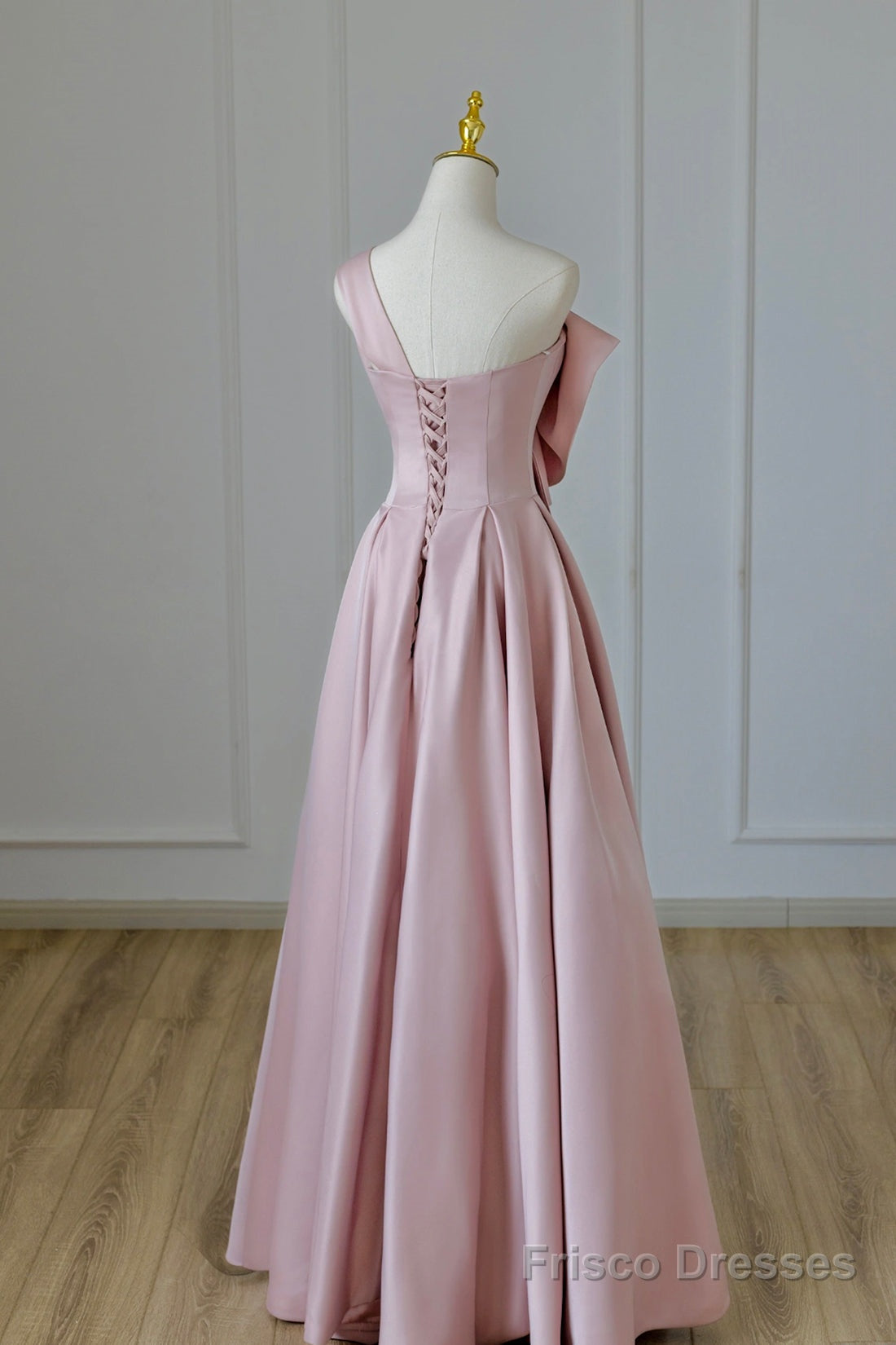 Pink Satin Long Prom Dress with Bow, One Shoulder Formal Evening Dress Secondary image
