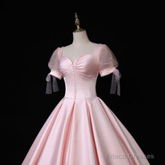 Pink Satin Long Sweetheart Formal Dress, Pink Sweet 16 Party Dress