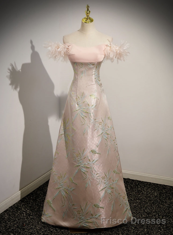 Pink Satin Off the Shoulder Prom Dress Main image