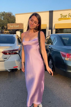 Pink Satin Prom Dress Long Evening Dress Party Dress