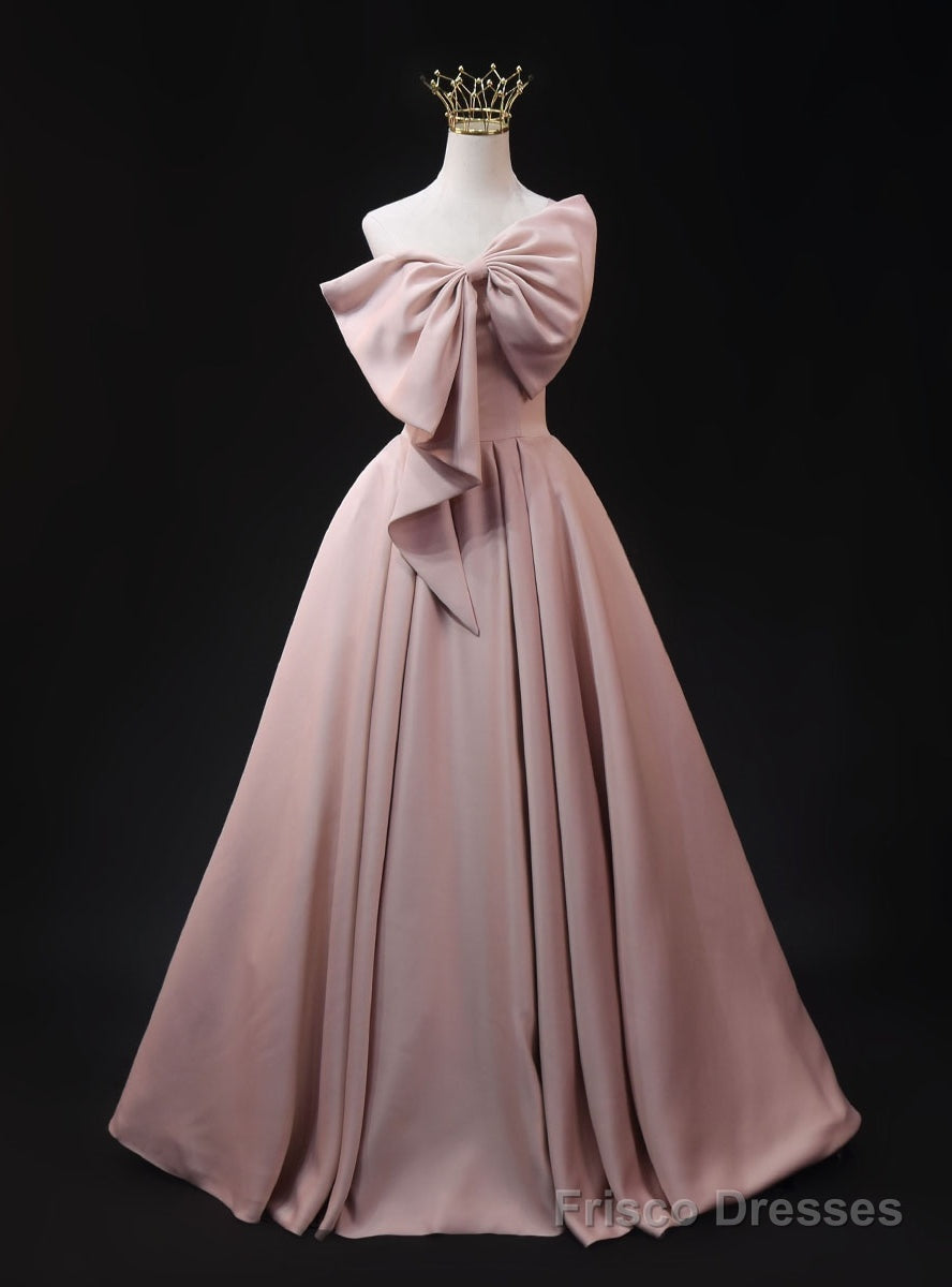 Pink Satin Strapless Bow Prom Dress Main image
