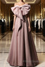Pink Satin With Bow A-Line Long Formal Prom Dress, Pink Satin Formal Dress Party Dress