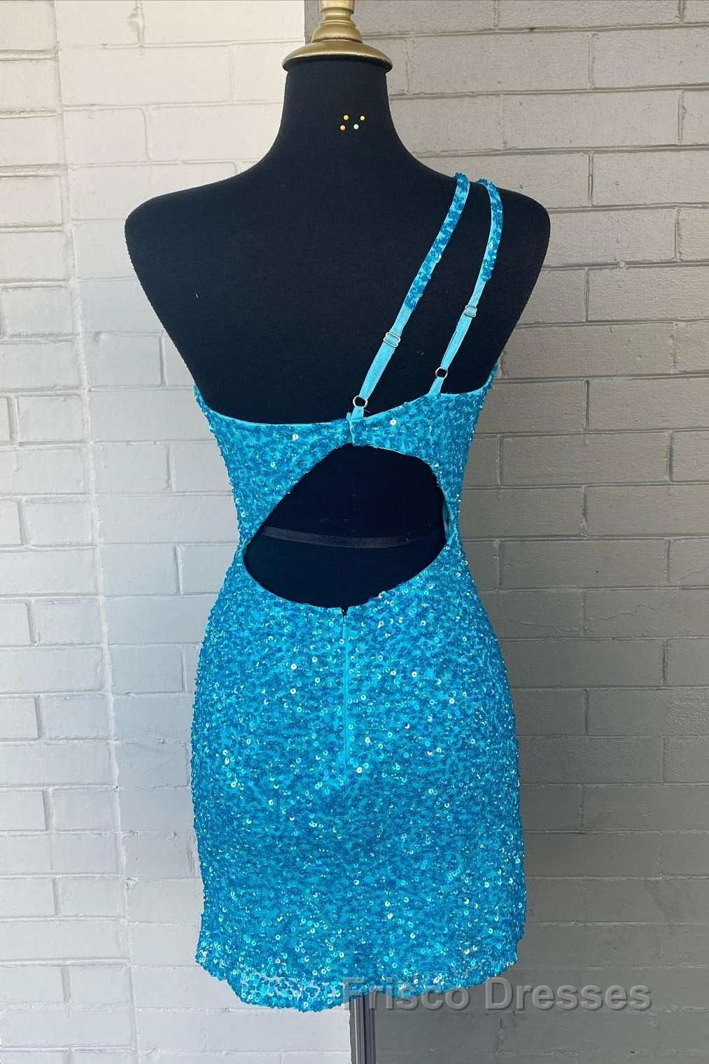 Pink Sequin One Shoulder Cutout Homecoming Dress Gala Dress Short