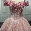 Pink Sequined Off the Shoulder Quinceaera Dress