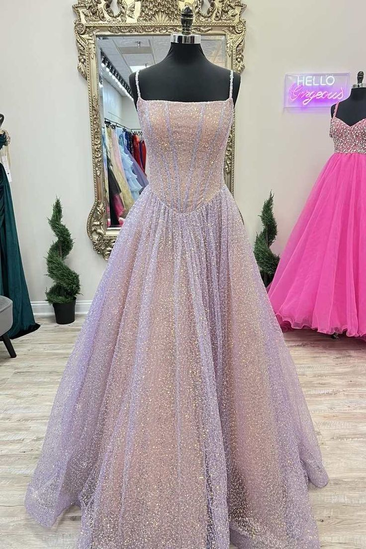 Pink Sequins A-Line Prom Gown Princess Birthday Party Dress