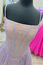 Pink Sequins A-Line Prom Gown Princess Birthday Party Dress