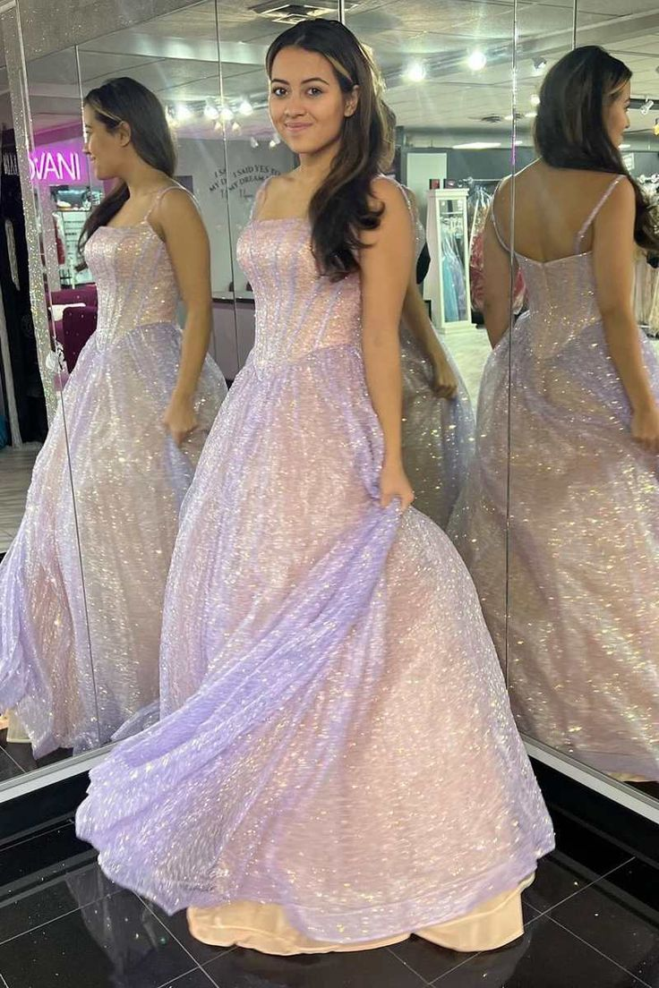 Pink Sequins A-Line Prom Gown Princess Birthday Party Dress