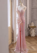 Pink Sequins Mermaid Sweetheart Long Formal Prom Dress, Pink Sequins Formal Dress