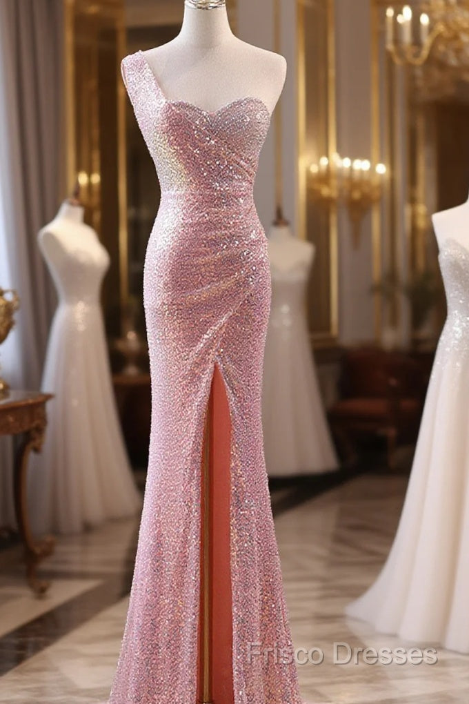 Pink Sequins Mermaid Sweetheart Long Formal Prom Dress, Pink Sequins Formal Dress Main image