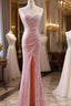 Pink Sequins Mermaid Sweetheart Long Formal Prom Dress, Pink Sequins Formal Dress