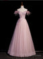 Pink Sequins Tulle Off the Shoulder Beading Prom Dress