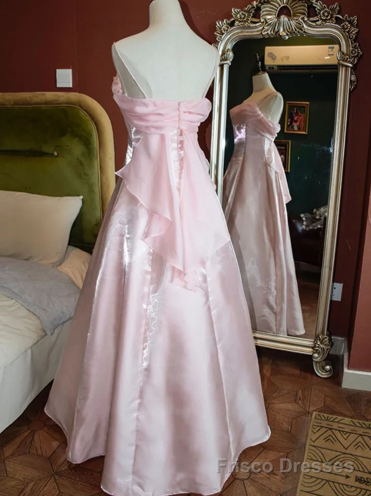 Pink Shimmering Satin Spaghetti Straps Prom Dress Fairy A Line Princess Dress Evening Gown Secondary image
