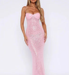 Pink Shiny Fashion Elegant Long Mermaid Slim Sequin Ball Gown Evening Dress Party Dress