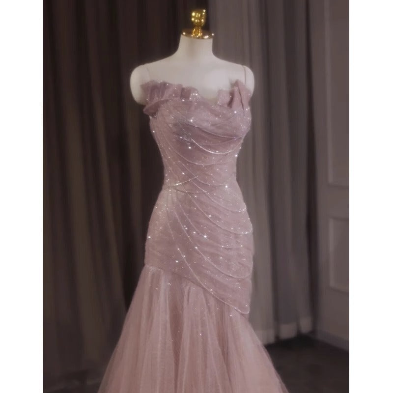 Pink Shiny Tulle Mermaid Prom Dress Fairy Formal Evening Dress Secondary image