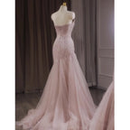 Pink Shiny Tulle Mermaid Prom Dress Fairy Formal Evening Dress
