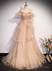 Pink Shiny Tulle Sweetheart Long Layers Party Dress, A-Line Pink Tulle Formal Dress Prom Dress