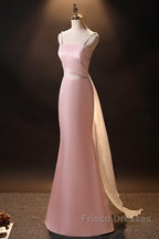 Pink Simple Mermaid Straps Long Evening Dress, Pink Formal Dress Formal Prom Dress