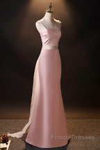 Pink Simple Mermaid Straps Long Evening Dress, Pink Formal Dress Formal Prom Dress