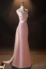 Pink Simple Mermaid Straps Long Evening Dress, Pink Formal Dress Prom Dress