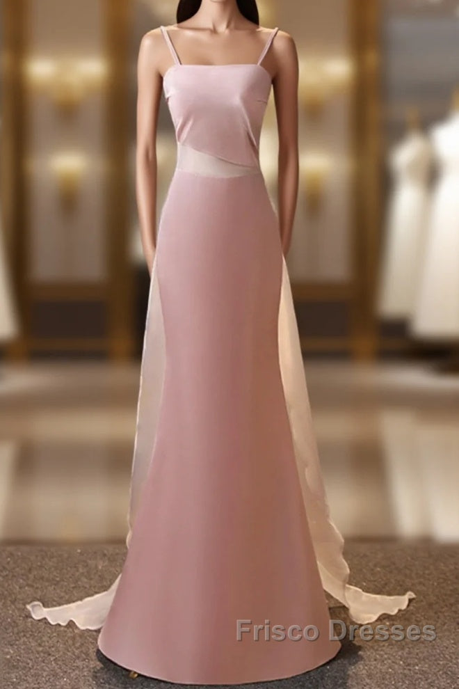 Pink Simple Mermaid Straps Long Evening Dress, Pink Formal Dress Formal Prom Dress Main image