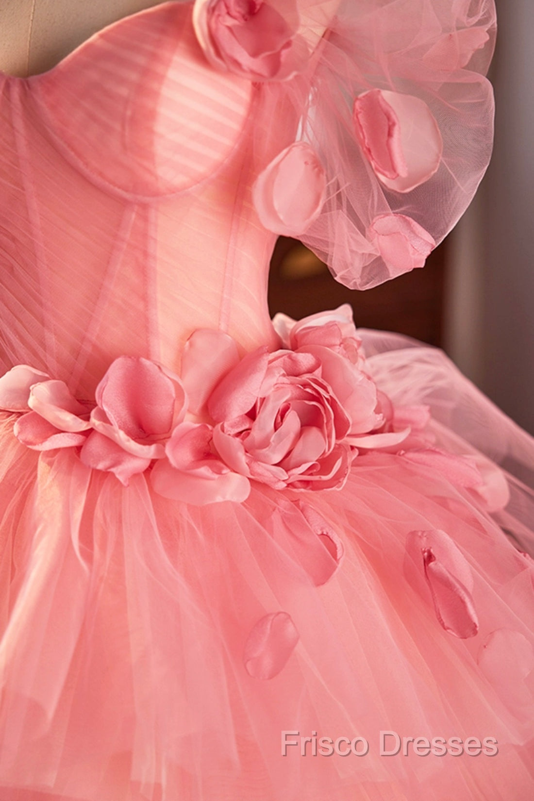 Pink Spaghetti Strap Tulle Long Formal Prom Dress, Beautiful A-Line Formal Sweet 16 Dress