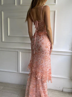 Pink Spaghetti Straps Lace Beading Gorgeous Mermaid Evening Dress