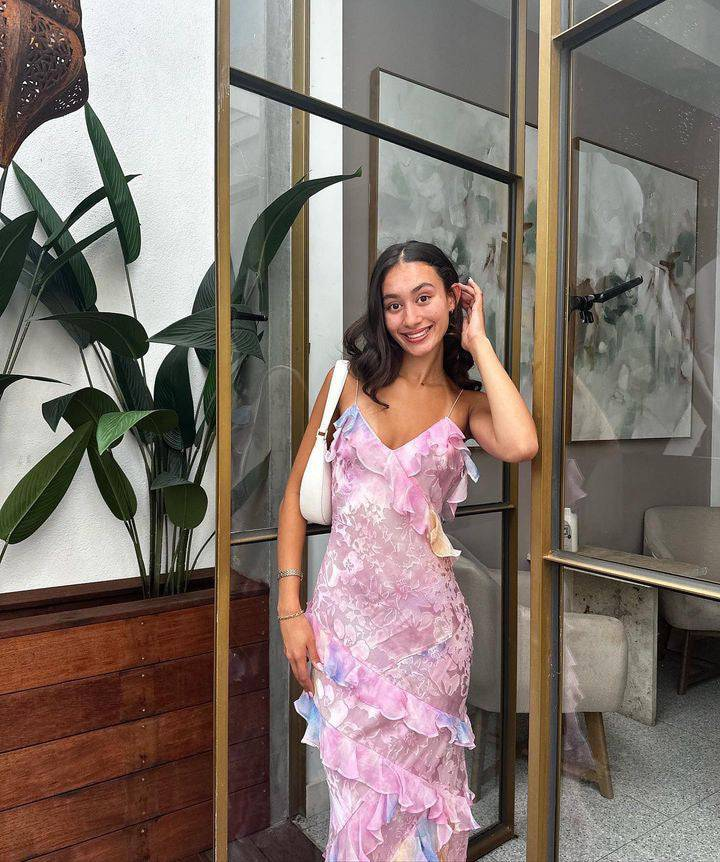 Pink Spaghetti Straps Backless Ruffles Long Prom Dress