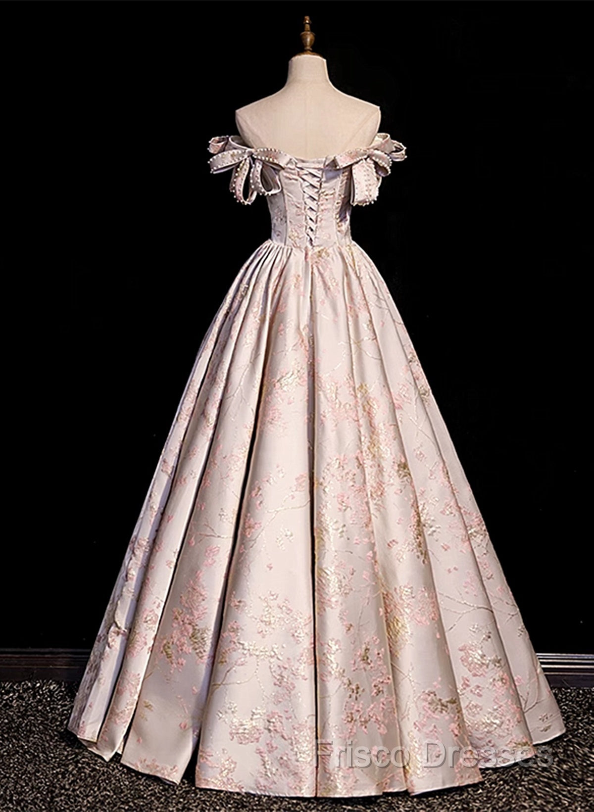 Pink Statin Off Shoulder Floral Long Party Dress, Pink Sweetheart Formal Prom Dress Formal Dress