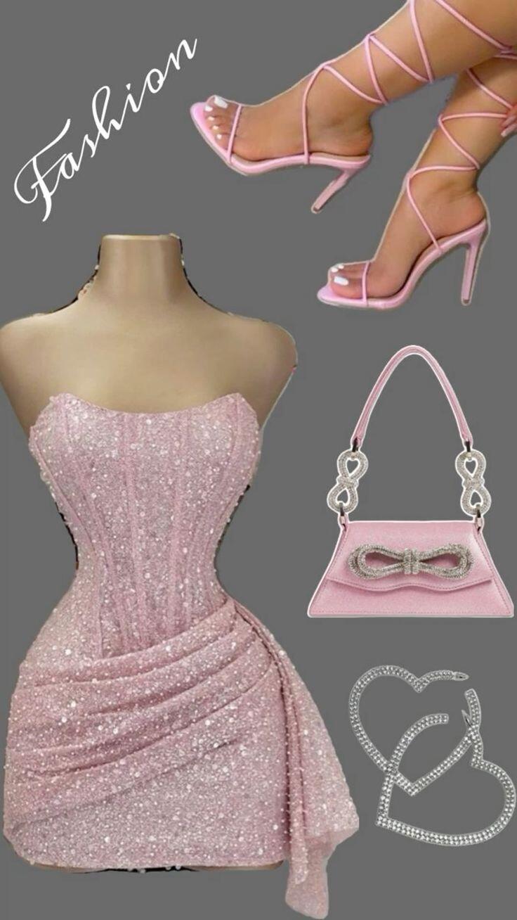 Pink Strapless Sequins Party Dress Mini Hoco Dress Birthday Outfits Secondary image