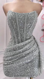 Pink Strapless Sequins Party Dress Mini Hoco Dress Birthday Outfits