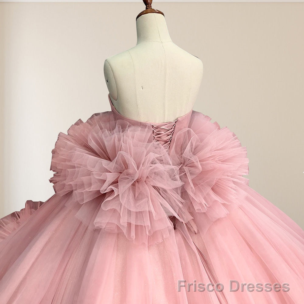 Pink Strapless Sleeveless Ball Gown Corset Quinceanera Dresses
