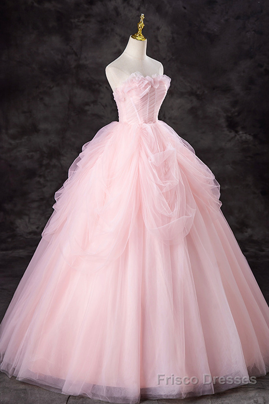 Pink Strapless Tulle Floor Length Prom Dress, Lovely A-Line Evening Party Dress Secondary image