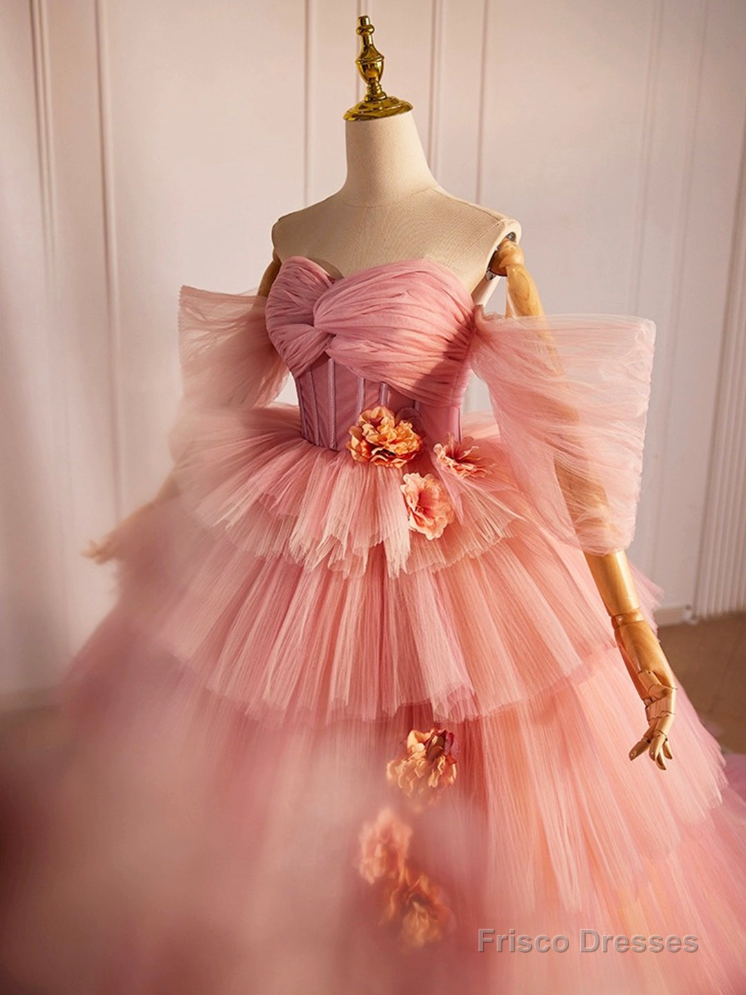 Pink Sweetheart Neck Tulle Long Ball Gown, Beautiful A-Line Evening Party Gown Secondary image
