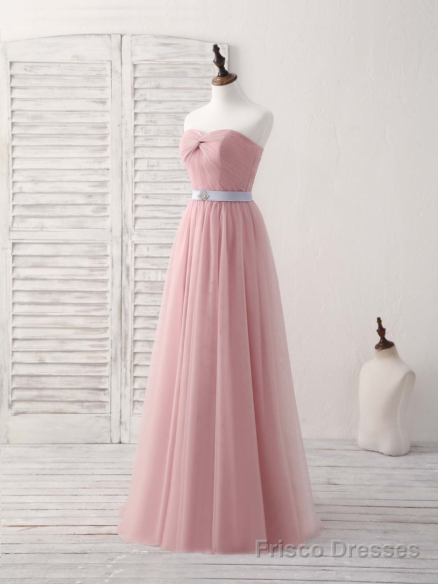 Pink Sweetheart Neck Tulle Long Prom Dress, Aline Pink Bridesmaid Dress Secondary image