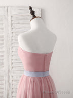 Pink Sweetheart Neck Tulle Long Prom Dress, Aline Pink Bridesmaid Dress