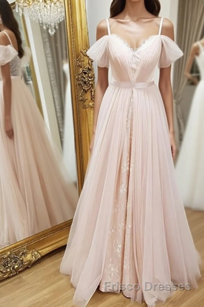 Pink sweetheart neck tulle long Formal Prom Dresses, pink evening Dresses Main image