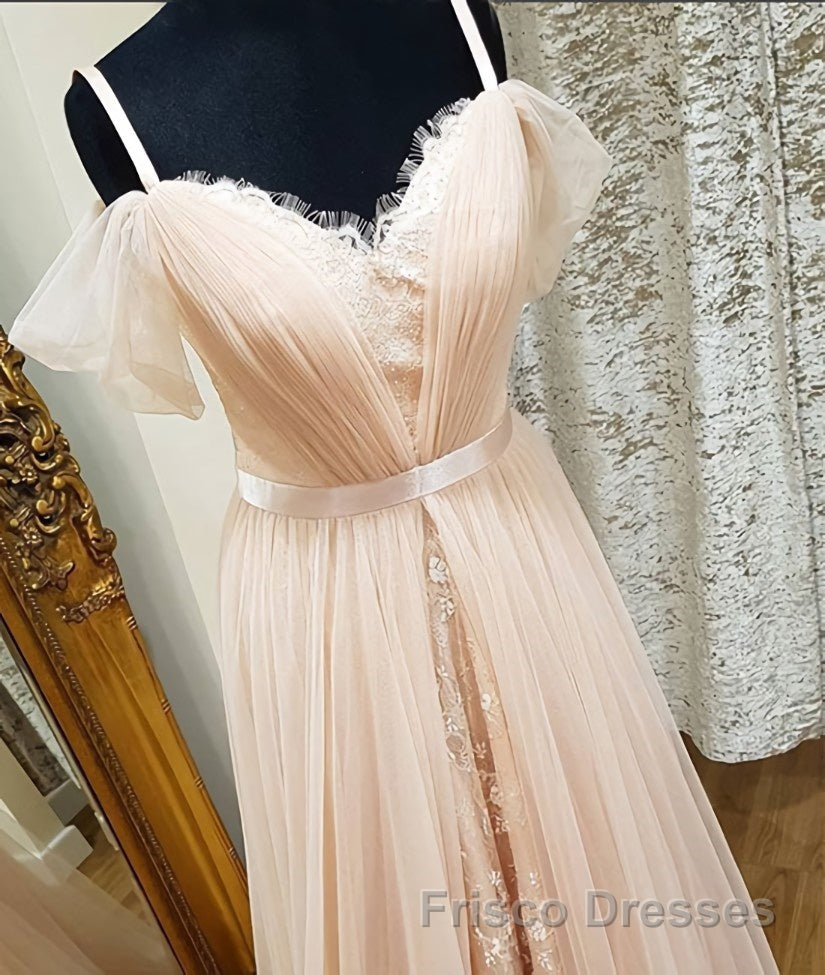 Pink sweetheart neck tulle long Formal Prom Dresses, pink evening Dresses
