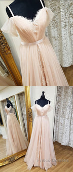 Pink sweetheart neck tulle long Formal Prom Dresses, pink evening Dresses