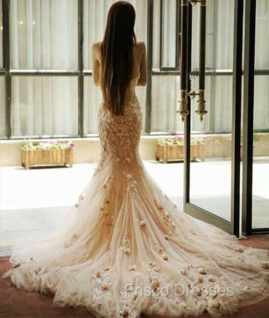 Pink Sweetheart Neck Tulle Mermaid Long Formal Prom Dress, Wedding Dress