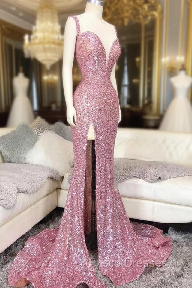 Pink Sweetheart Sequin Mermaid Long Formal Prom Dress Pink Evening Dress Main image