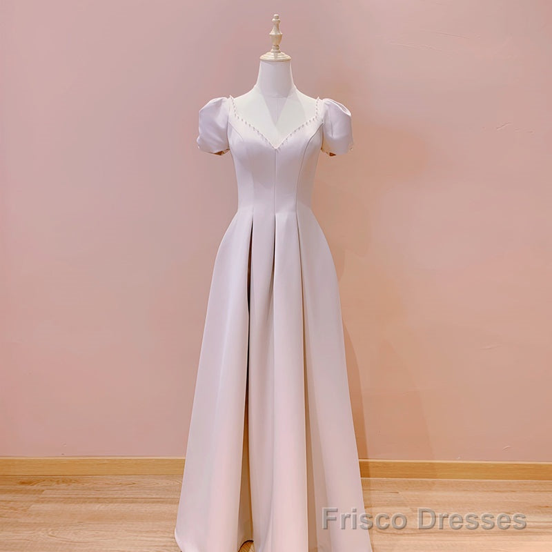 Pink Sweetheart Short Sleeves Floor Length Party Dress, Pink Wedding Party Dresses Main image