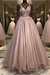 Pink sweetheart tulle lace long Formal Prom Dresses pink tulle formal Dresses