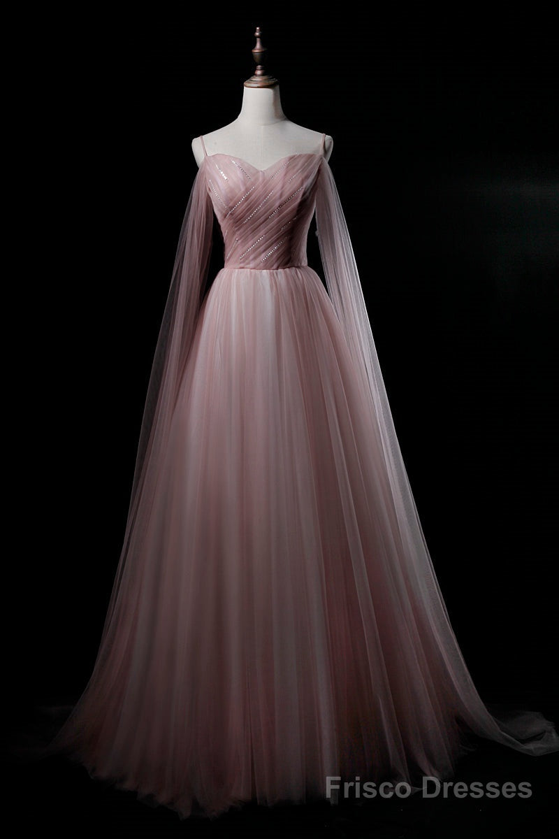 Pink Sweetheart Tulle Long Elegant Evening Dress, Pink Prom Dress Main image