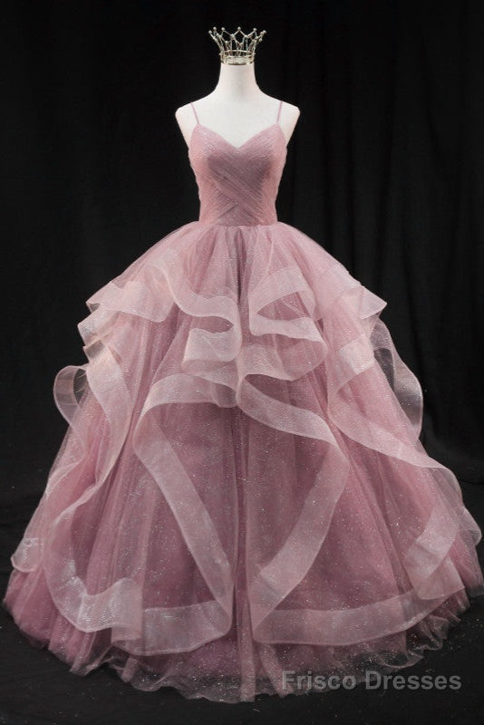 Pink Sweetheart Tulle Long Evening Dress Prom Dress, Pink Sweet 16 Gown