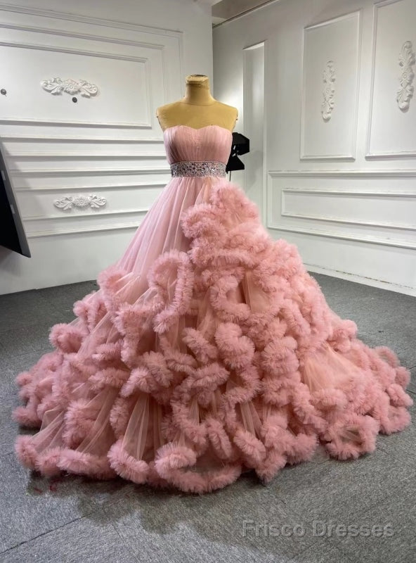 Pink Sweetheart Tulle Ruffles Sweet 16 Prom Dress Main image