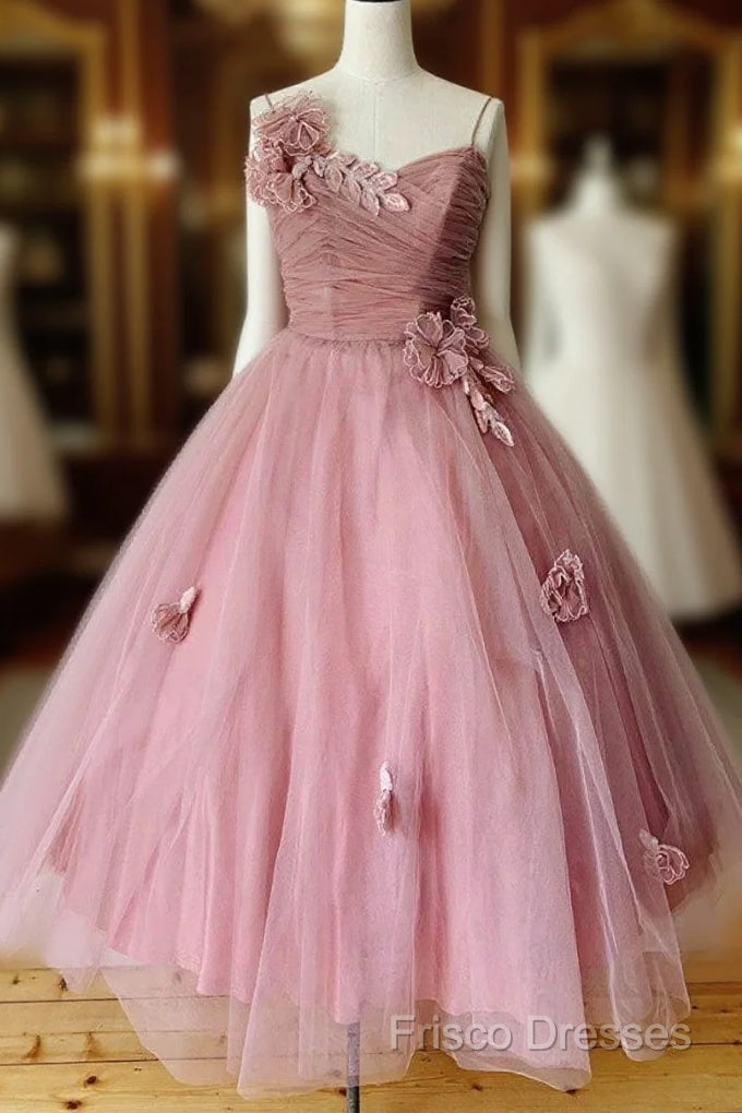 Pink Sweetheart Tulle Tea Length Formal Prom Dress Bridesmaid Dress Main image
