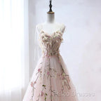 Pink Sweetheart Tulle With Lace Flowers Long Formal Dress, Pink Tulle Formal Prom Dress