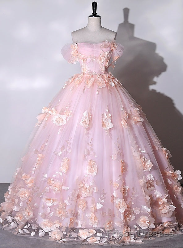 Pink Tulle 3D Appliques Quinceanera Dress Main image